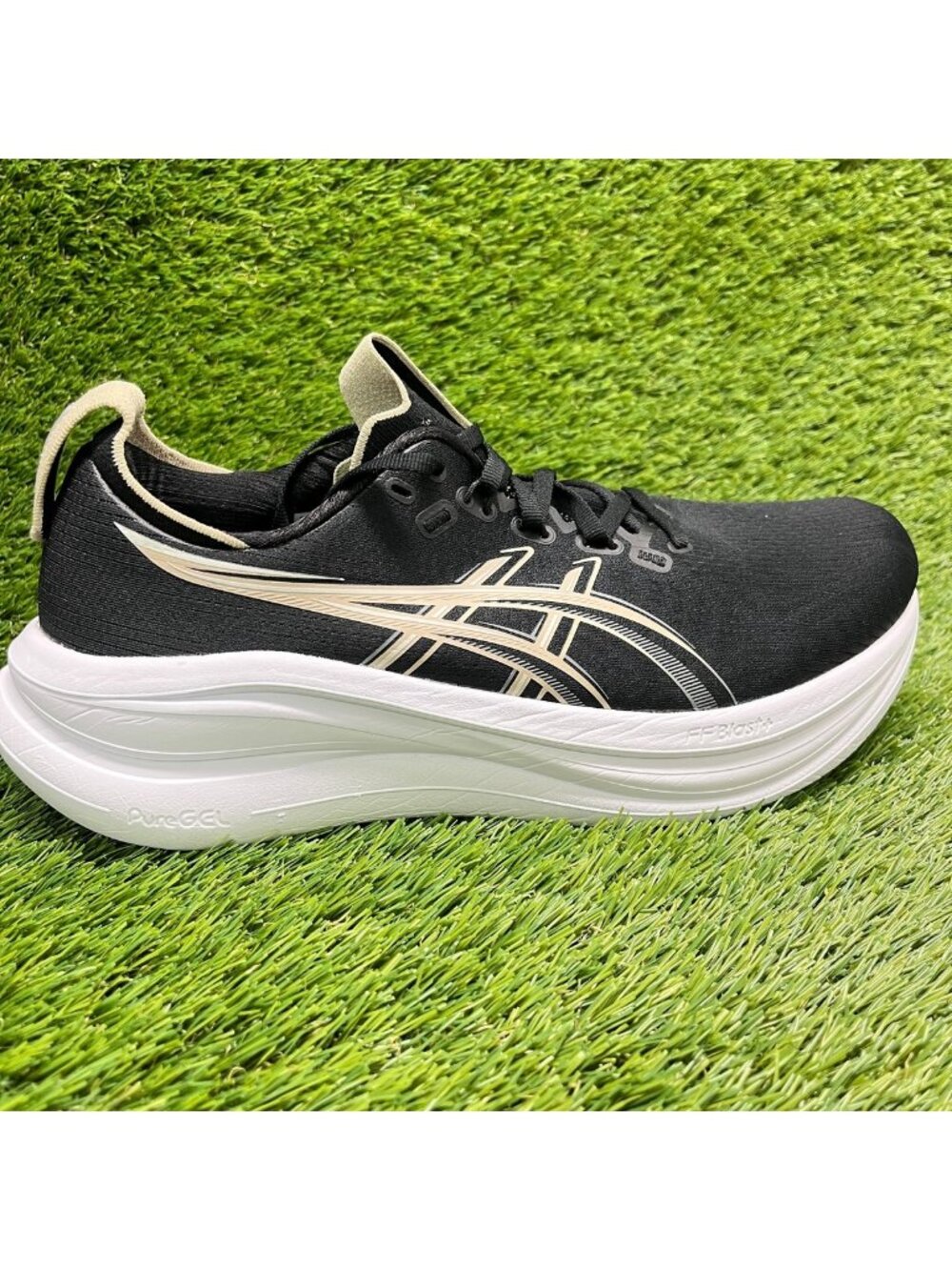 Asics Gel-Nimbus 28 Mens Size 9.5E Black Beige Athletic Running Shoes Sneakers